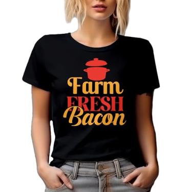 Imagem de Novidade Camiseta Bright Farm Fresh Bacon Home Gift Idea para amantes de comida, Preto, P