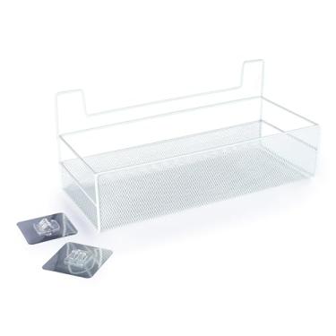 Imagem de Suporte Porta Shampoo Sabonete Metal Aramado Organizador Banheiro Lavanderia Adesivo Não Fura Parede (Branco)