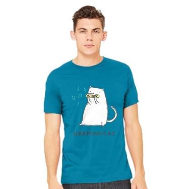 Imagem de TeeFury - Harmonicat - Camiseta masculina animal, gato, Turquesa, 4G