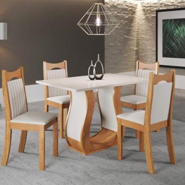 Imagem de Mesa de Jantar Retangular Meiry 1,20x80 com 4 Cadeiras Dalas Mel/Blonde/Marfim
