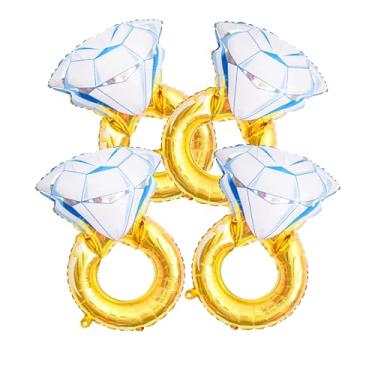 Imagem de 4pcs Blue Diamond Bride Ring Balloons, 26 Inch Sparkling Diamond Ring Balloons for Engagement Marriage and Wedding Bridal Shower Bachelorette Party Supplies