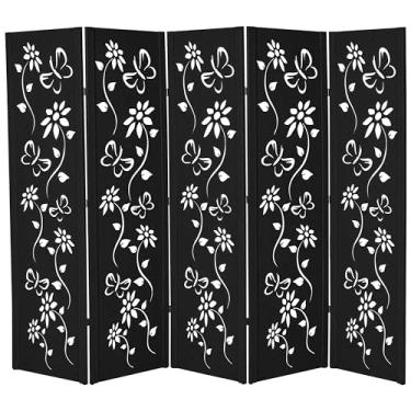 Imagem de Biombo Pintado Divisoria Separador de Ambiente MDF Preto ou Branco (Preto, 5 Floral)