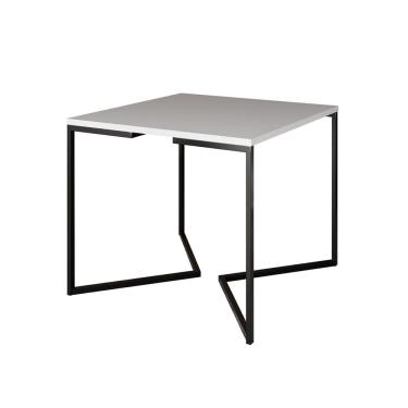 Imagem de Mesa Jantar Industrial Quadrada Branca 90cm Base V Ferro Preto