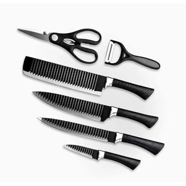 Imagem de Conjunto de 6 Peças Facas de Cozinha Multifuncionais Jogo De Facas Kit 6 Peças Profissionais Lâminas Antiaderentes com Aço Inoxidável - YODHE