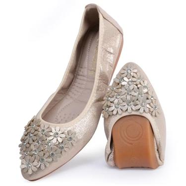 Imagem de Sapatilhas de balé femininas USANDY com strass dobráveis, Glod, 10.5