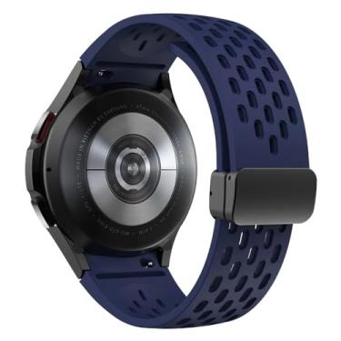 Imagem de Waillynice Pulseira de silicone para Samsung Galaxy Watch 7 6 5 4 4 mm 40 mm 44 mm 45 mm, pulseira de fivela magnética sem lacunas (azul meia-noite, relógio 4 5 6 40 mm)