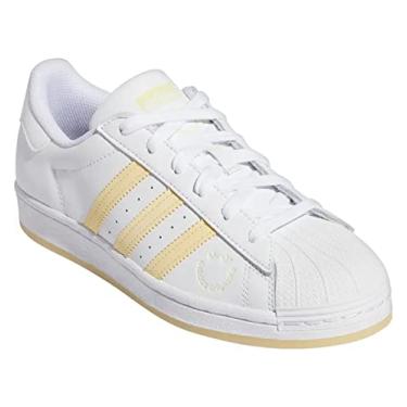 Imagem de adidas Originals Superstar Sapatos baixos femininos, tênis casuais de couro, Calçado branco/amarelo fácil, 6