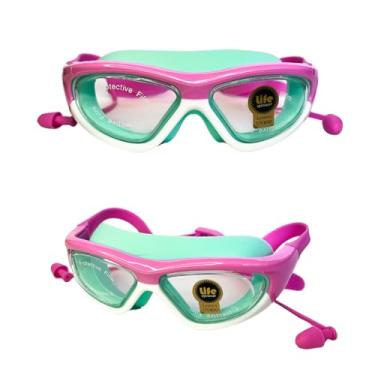 Imagem de Óculos de Natação Infantil de Silicone com Protetor de Ouvido Auricular Diversas Cores (Rosa e Verde)