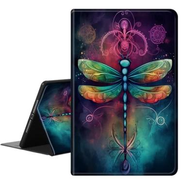 Imagem de RMJKXQZG Capa para Samsung Galaxy Tab A8 com suporte de visualização de ângulo flexível para despertar/hibernar automático, capa traseira rígida ultrafina e leve para mulheres, 2022, Dream Dragonfly