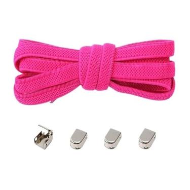 Imagem de No Tie Shoelaces Metal Buckles Elastic For Sneakers One Size Fits All Adult Kids Laces Lazy Sport Rubber Shoestrings(Rose red)