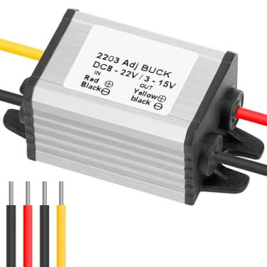 Imagem de Conversor Buck DC 8-22V para DC 3-15V, DC 18V 20V para DC 12V 3A Conversor Step Down à prova d'água regulador de tensão transformador de fonte de alimentação, compatível com motor de caminhão de carro