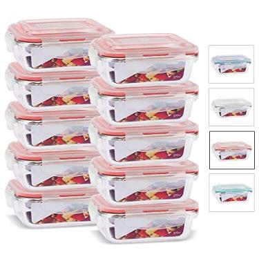 Imagem de KIT 10 Potes de Vidro Retangular com Tampa Hermética 370ml Cor:Vermelho (QH)