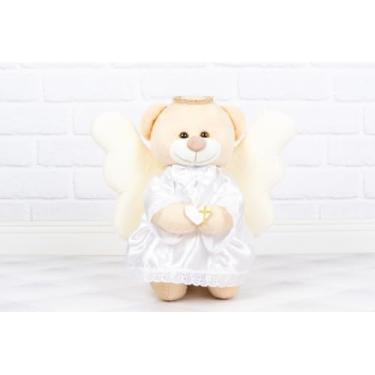Imagem de URSO ANJO DE PELUCIA VESTIDO DE CETIM - 25 CM PARA DECORAÇÃO (BRANCO)