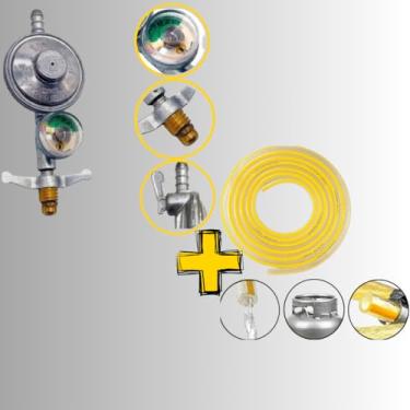 Imagem de Kit de Instalação de Gás GLP Completo: Registro, Regulador, Mangueira e Conexões