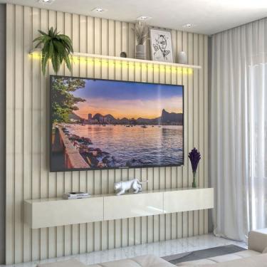 Imagem de Painel para TV Até 85 Polegadas Noronha 3 Gavetas Ripado 100% Mdf Off White - Pnr Móveis