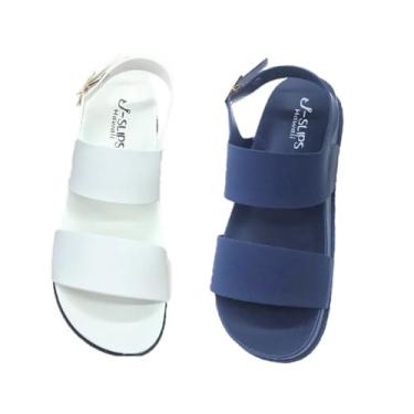 Imagem de Sandálias femininas J-Slips Classy – Sandálias confortáveis de verão com fivela ajustável, sandálias, Azul marino, 7 Women/5.5 Men