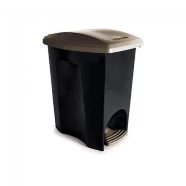 Imagem de Lixeira com Pedal Plasútil Corpo Preto e Tampa Dourada 14 Litros