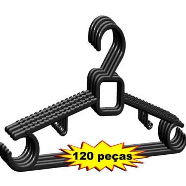 Imagem de Kit 120 Cabides Adulto Preto Modelo Reforçado Luxo Atacado Lojas - Cab