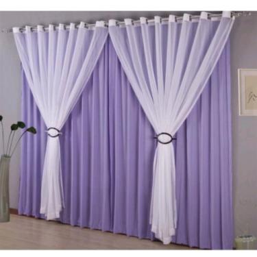 Imagem de Cortina Voil Branco Forro Microfibra Lilás 4,00 x 2, 30 Ilhós cromado 