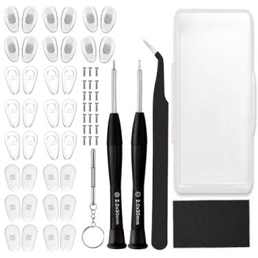 Imagem de 18 pares de almofadas de nariz para óculos, kit de reparo de óculos com chaves de fenda, plaquetas de nariz, parafusos, pinça, pano de limpeza para óculos, óculos e protetor de sol