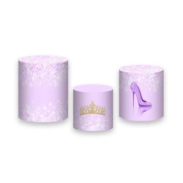 Imagem de Trio de Capas de Cilindro - Princesa 15 Anos Efeito Glitter Lilás 025 