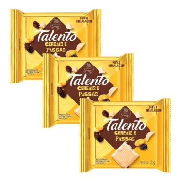 Imagem de Kit 3 Chocolate Branco Garoto Talento Cereais e Uvas Passas com 25g