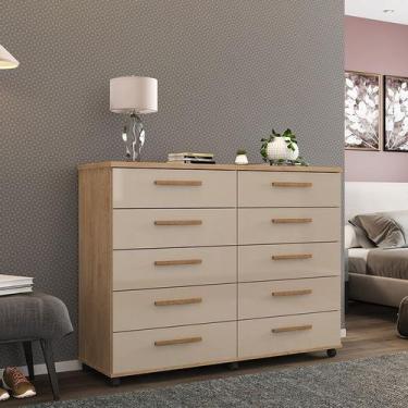 Imagem de Cômoda Amsterdã 10 gavetas Amendoa Off White com rodízios - Milani Mov