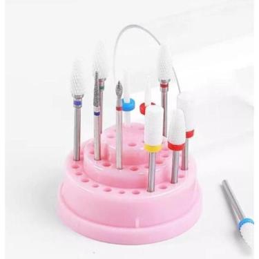 Imagem de Porta Brocas Rosa Grande Suporte De Broca Para Lixar Unhas - Organizad