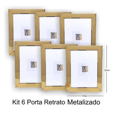 Imagem de Kit 6 Porta Retrato Metalizado Luxo 15x20 Moldura de Fotos - Tokio Des