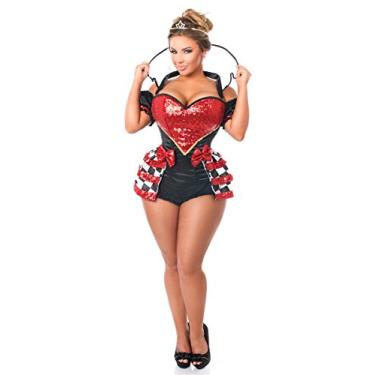 Imagem de Daisy Corsets Espartilho feminino com gaveta superior plus size, 6 peças, vermelho royal, Preto, 3X