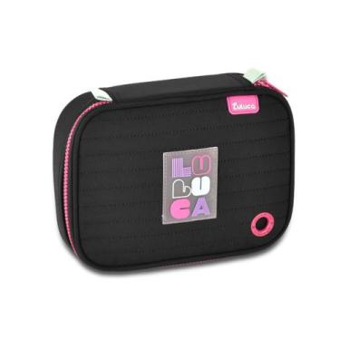 Imagem de Estojo Box Luluca Meninas Pandinha Escolar 36 Elásticos, Preto