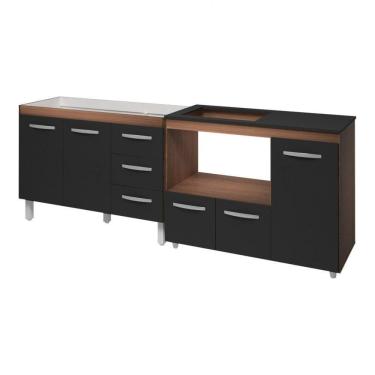 Imagem de Kit Balcão Para Pia 118 Cm Bianca Savana Frente Preto Com Balcão Para Cooktop 4 Bocas Ana Savana Frente Preto