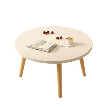 Imagem de XINCHANG Mesa de centro redonda com pernas de madeira, mesa lateral para sala de estar, mesa de café, mesa de jantar com economia de espaço (branca 60 x 60 x 30 cm)