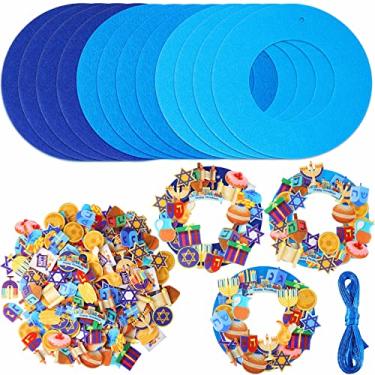 Imagem de 12 Kits Hanukkah Wreath Craft Kit DIY Felt Menorah Gold Coin Happy Hanukkah Wreath Chanukah Art Projects for Hanukkah Party Home Living Room Classroom Decorations Activities