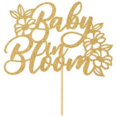Imagem de Enfeite de bolo dourado com glitter para bebês em flor - decoração de bolo revelação de gênero - anúncio de gravidez com tema floral/Wecome bebê/suprimentos de festa para chá de bebê