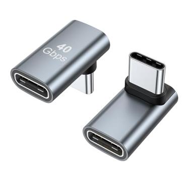 Imagem de Adaptador USB-C macho para fêmea de 90 graus AreMe 2 unidades de extensores de adaptador tipo C de ângulo reto de 100 W para Steam Deck, ROG Ally, Switch, notebooks, tablets e celulares (cinza)