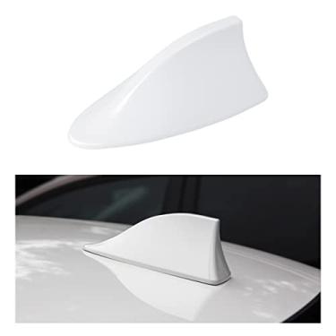 Imagem de Tampa de antena de barbatana de tubarão para carro, antena de telhado superior automotivo base de sinal de rádio AM/FM, capa em forma de barbatana de tubarão de veículo com fita adesiva, acessórios de carro universais para a maioria dos sedãs, SUV, van (branco)