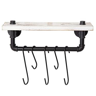 Imagem de ExoLiry Prateleira de madeira tochada na parede para canecas, estilo tubo, barra suspensa com 5 ganchos removíveis, diferentes comprimentos, suporte para chá e café, expositor de utensílios de