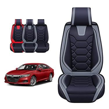 Imagem de OASIS AUTO Capas de assento compatíveis com Honda Accord 2013-2025 Capa protetora de couro de ajuste personalizado para Sedan Coupe 4 e 2 portas (conjunto completo, cinza)