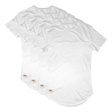 Imagem de Kit 4 Camisas Camisetas Masculina Long Line Sem Estampa Lisa Branca Di Nuevo