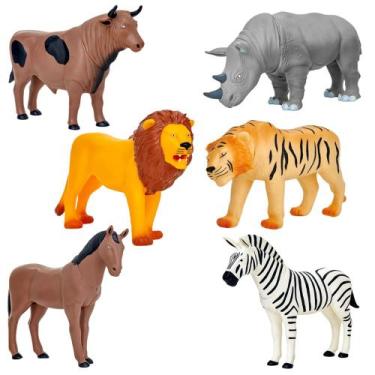 Imagem de 6 Bonecos De Animais Em Vinil Brinquedo Infantil Realista - Adijomar