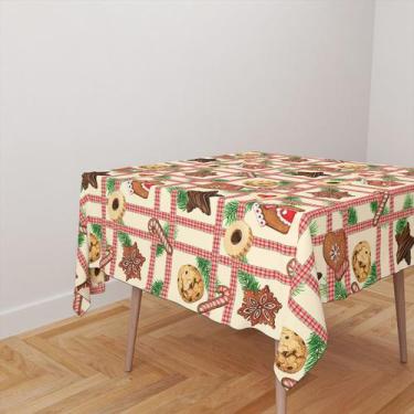 Imagem de Toalha De Mesa Quadrada 4 Lugares Tecido Oxford Natalina Xadrez Biscoi