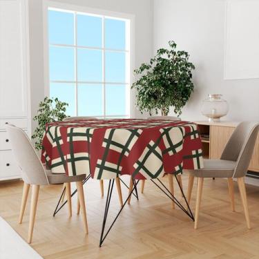 Imagem de Toalha De Mesa Redonda Tecido Oxford Xadrez Natalino TL17 -140x140cm -
