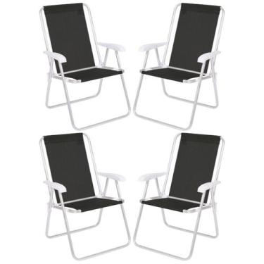 Imagem de Kit C/ 4 Cadeiras de Praia Alta Alumínio Prática Conforto Preta Tela S