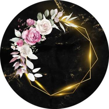 Imagem de Painel De Festa Redondo 1,50x1,50 - Geométrico Floral Preto e Dourado 