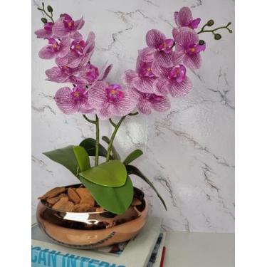Imagem de Arranjo Com 2 Orquídeas Violeta Vaso Cobre 22cm - FLORESCER DECOR