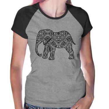 Imagem de Baby Look Raglan Elefante Mandala - Foca na Moda, Cinza, Preto, G