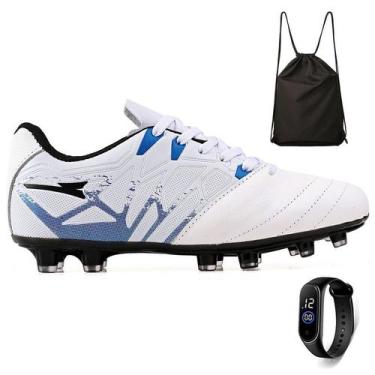 Imagem de Kit Chuteira Futebol Campo Bico de Couro Grama Natural + Mochila + Rel