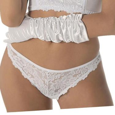 Imagem de Calcinha Fio Dental DeMillus 51839 Em Renda Elástica, M, Branco