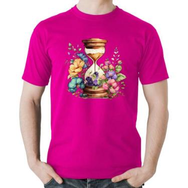 Imagem de Camiseta Algodão Ampulheta Floral - Foca na Moda, Rosa, GG